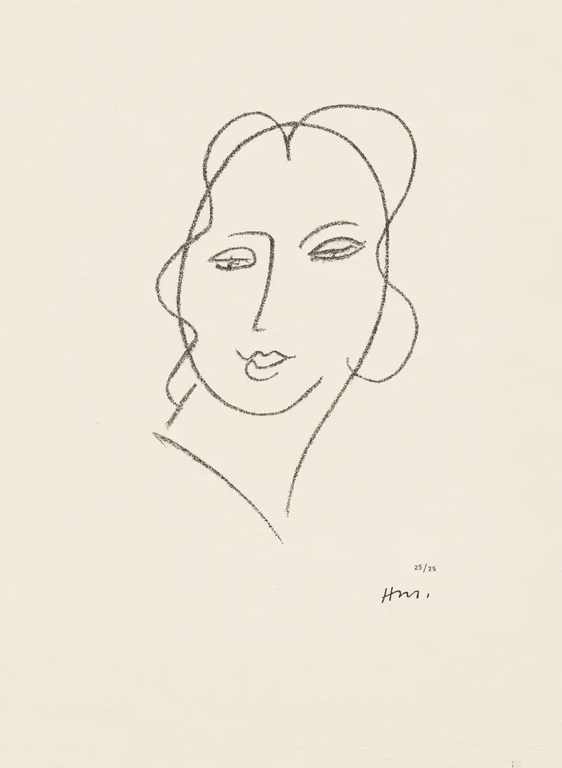 Studie för Jungfrun ”Beslöjat huvud” – för kapellet i Vence, 1950 – nr 3 av Henri Matisse