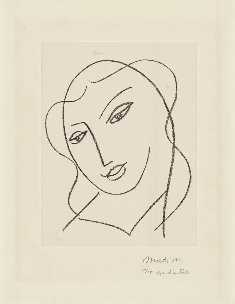Studie för Jungfrun ”Beslöjat huvud” – för kapellet i Vence, 1950 – nr 4 av Henri Matisse