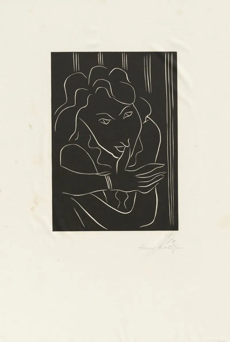 Femme le pouce sur les lèvres av Henri Matisse