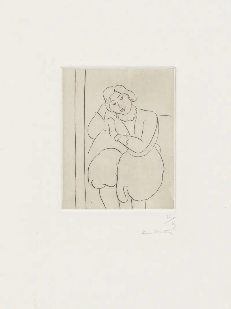 Sittande figur med huvudet stött mot höger hand av Henri Matisse