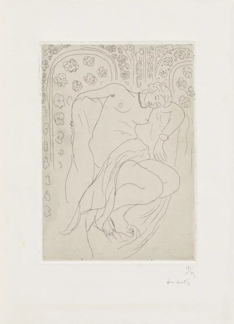 Sovande figur mot moucharabieh av Henri Matisse