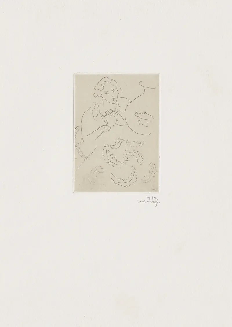 Figur mit gefalteten Händen und Tuch mit persischem Muster von Henri Matisse
