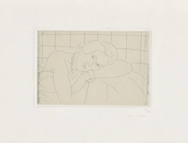 Figur med huvudet vilande på vänster arm av Henri Matisse