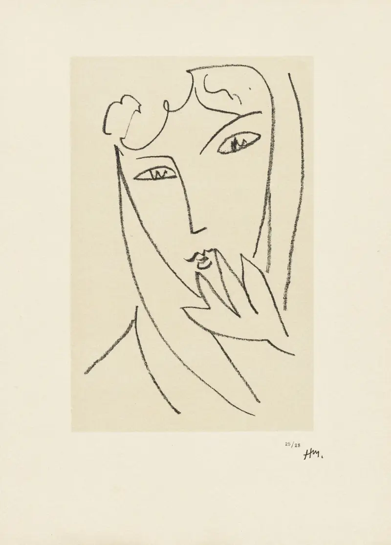 Ung kvinna med sjal – svit av studier för ’Echos’, 1952 – nr 3 av Henri Matisse