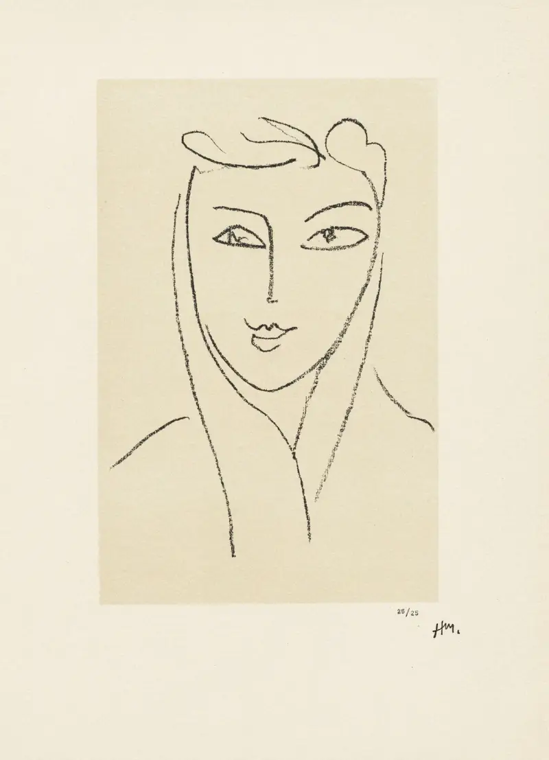 Ung kvinna med halsduk – studiesvit för ’Echos’, 1952 – nr 4 av Henri Matisse