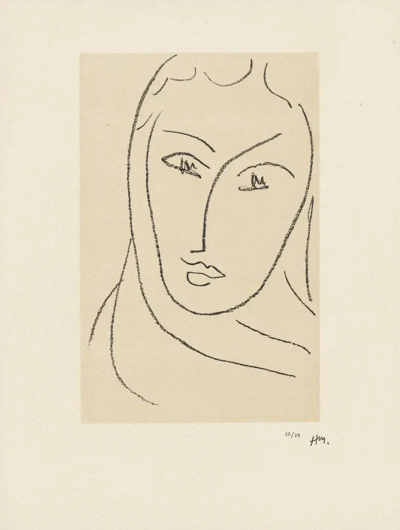 Ung kvinna med scarf – studiesvit för ’Echos’, 1952 – nr 1 av Henri Matisse