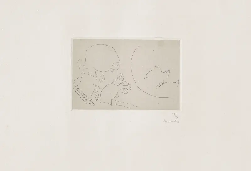 Ung kvinna betraktar en skål med guldfiskar av Henri Matisse