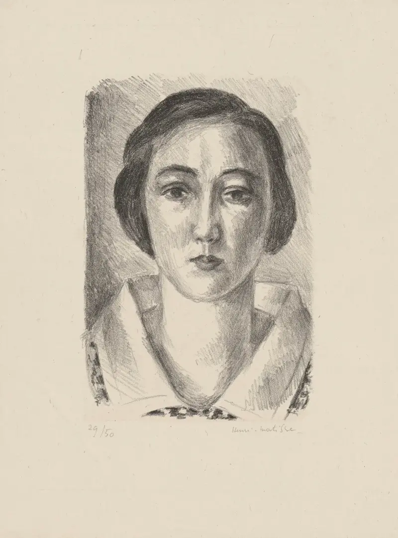 Jeune fille en robe fleurie au col d’organdi av Henri Matisse