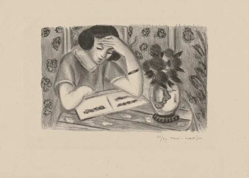 Lesende Frau mit Rosenstrauß von Henri Matisse