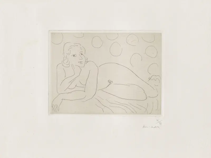 Nu allongé sur fond à motifs circulaires av Henri Matisse