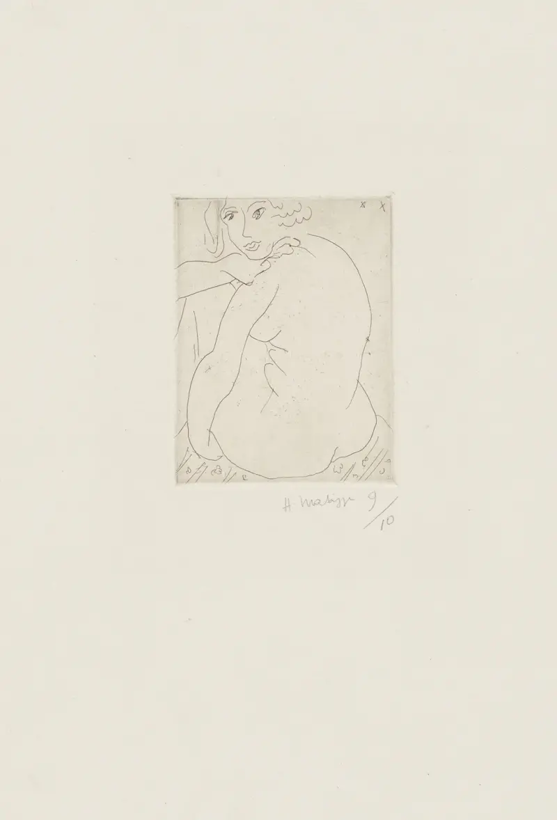 Sittande nakenmodell i trekvartsvy, ansiktet framåt av Henri Matisse