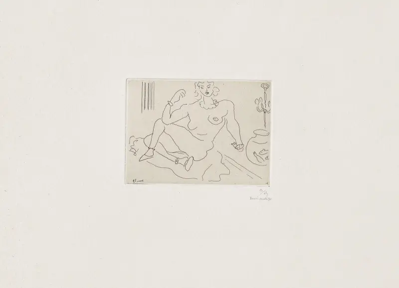Sitzender Akt auf dem Boden, einen Ellbogen auf dem Bein von Henri Matisse