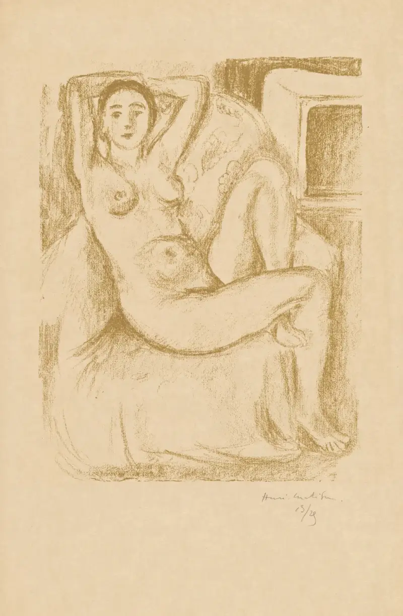 Akt i brun fåtölj av Henri Matisse