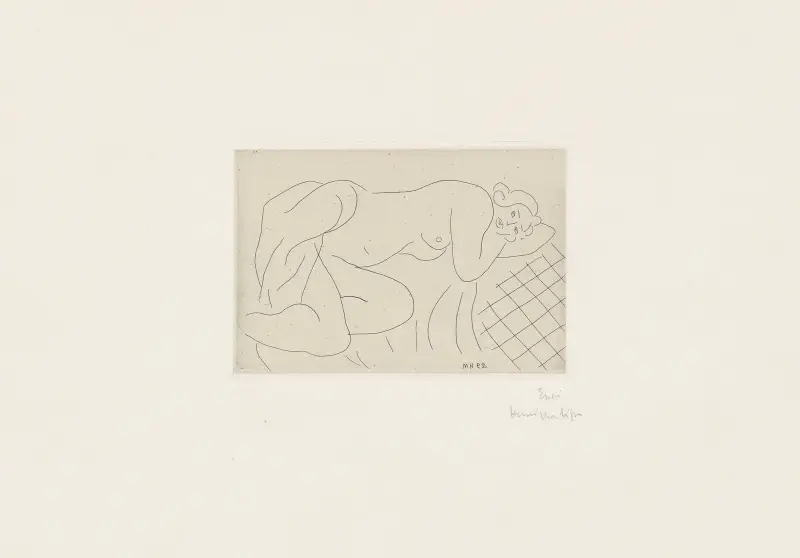 Liggande naken på sidan, armarna under huvudet av Henri Matisse