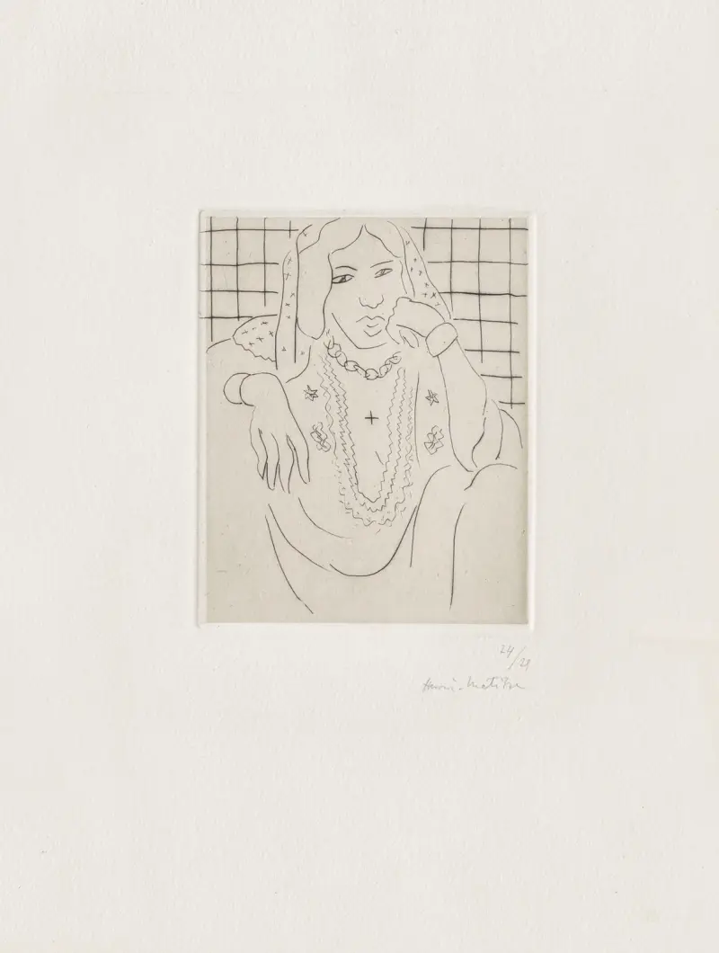 Odalisque mot rutig bakgrund av Henri Matisse