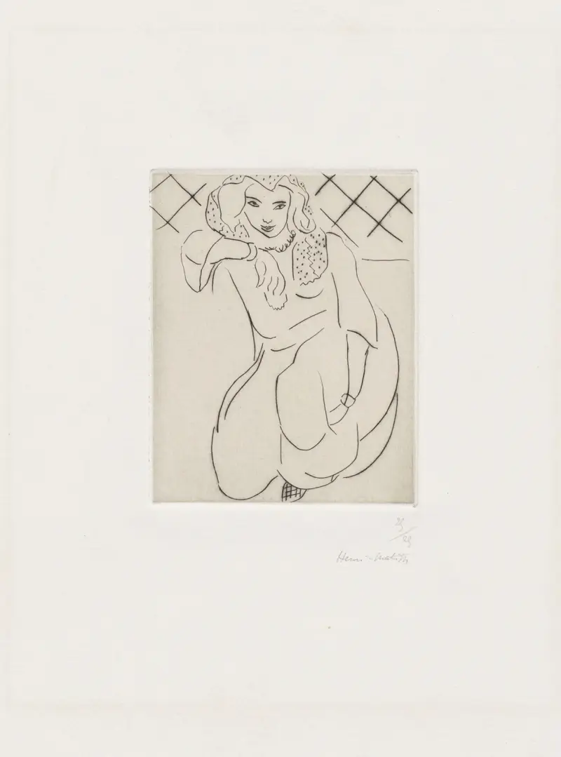 Hukande orientalisk kvinna med slöja på huvudet av Henri Matisse