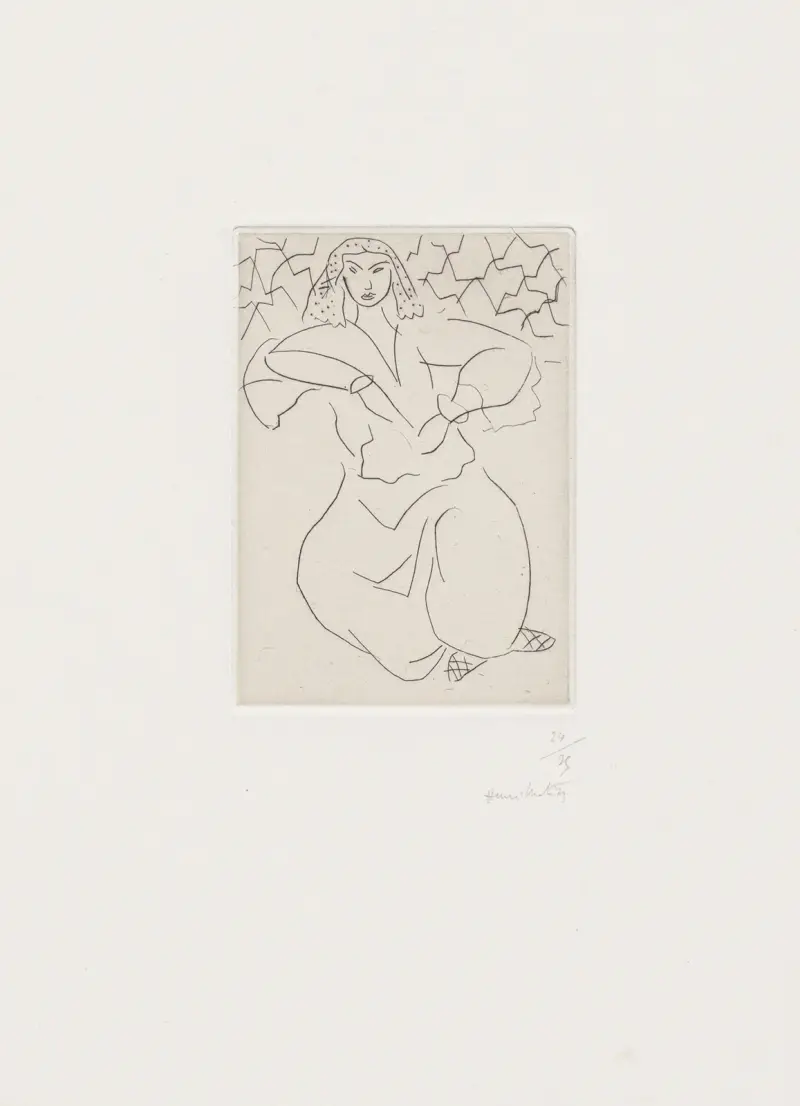 Orientale assise, voile sur la tête av Henri Matisse