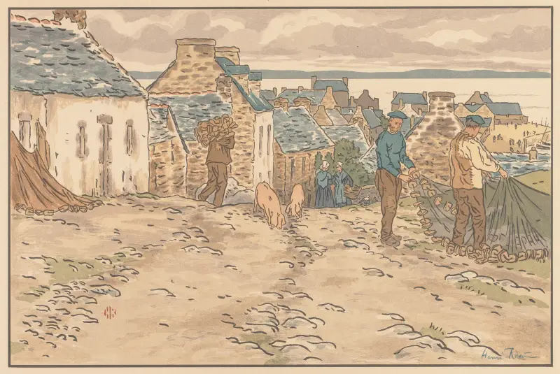 Den vackra landsbygden i Bretagne; gata i Tréboul av Henri Rivière