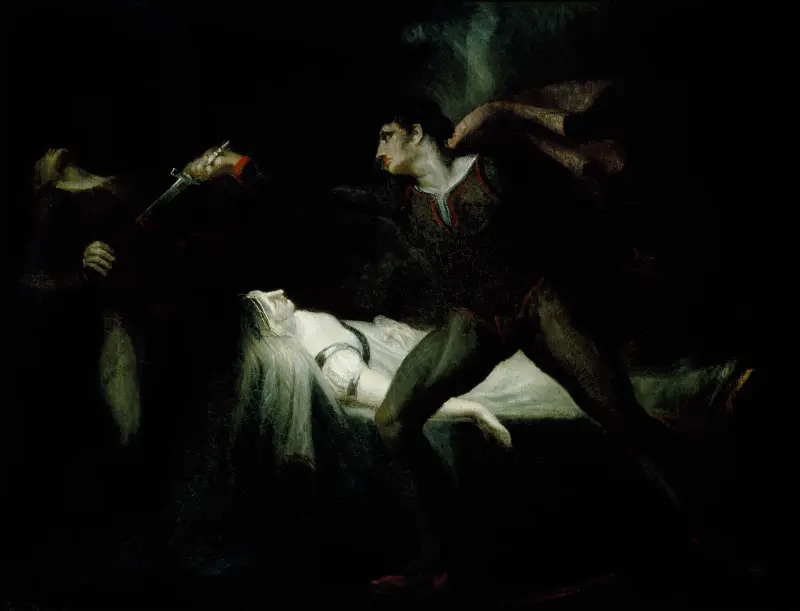 Romeo stöter ned Paris vid Julias bår av Henry Fuseli