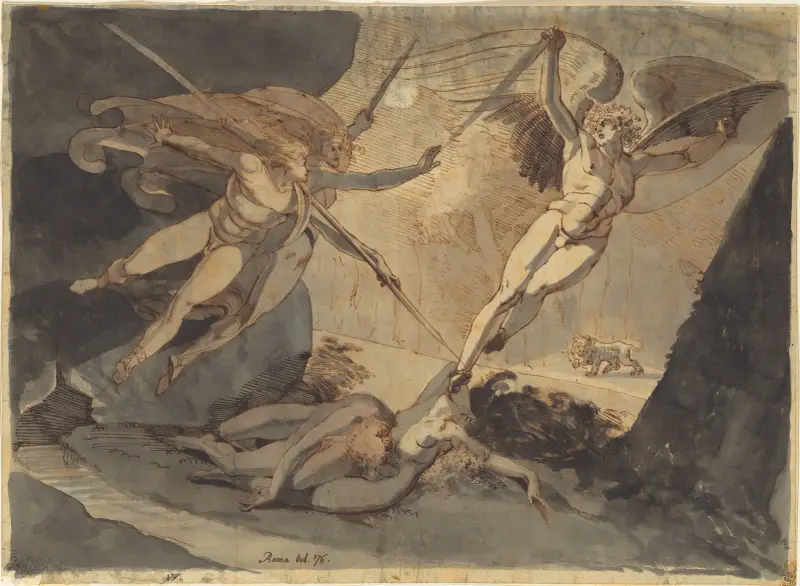 Satan erhebt sich bei der Berührung von Ithuriels Speer von Henry Fuseli