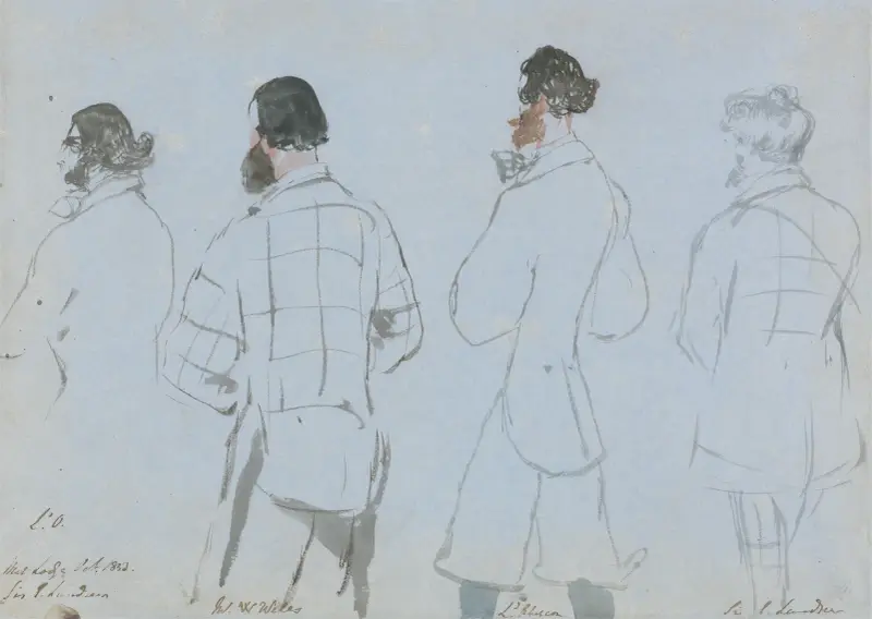 En jaktfest; Lord Ossulston, Mr. W. Wells, Lord Abercorn och Sir E. Landseer av Sir Edwin Henry Landseer