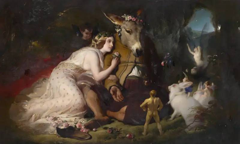 Scen ur En midsommarnattsdröm. Titania och Bottom av Sir Edwin Henry Landseer