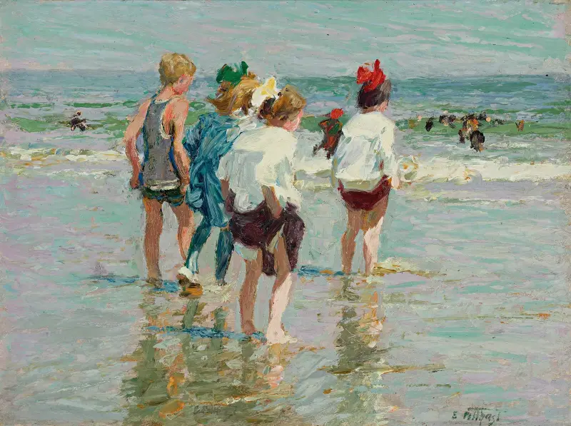 Letní den, pláž v Brightonu, Edward Henry Potthast