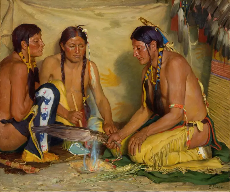 Making Sweet Grass Medicine, Blackfoot Ceremony av Joseph Henry Sharp