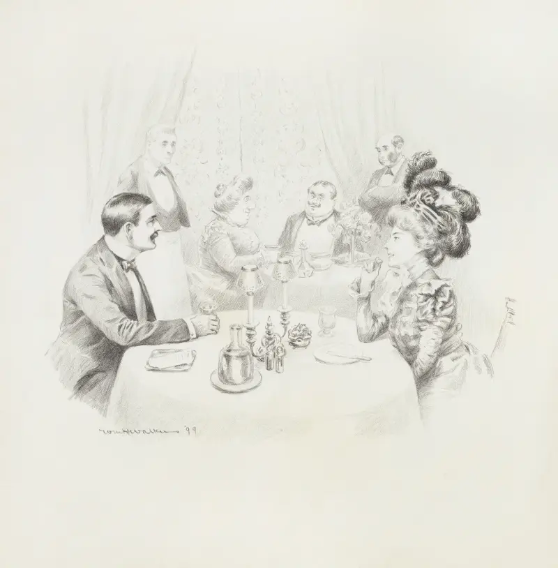 A couple eat at a fine restaurant. av William Henry Walker