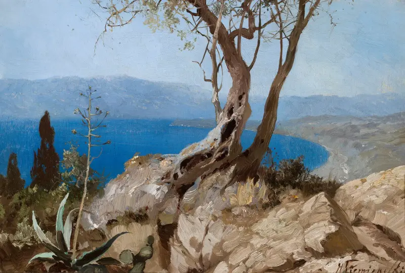 Sjövy med klippkant (hamnvy med klippkant) av Henryk Siemiradzki