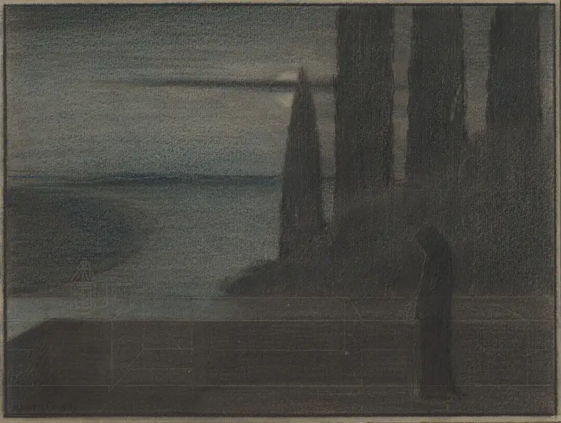 A Hooded Figure in a Landscape av Herbert Crowley
