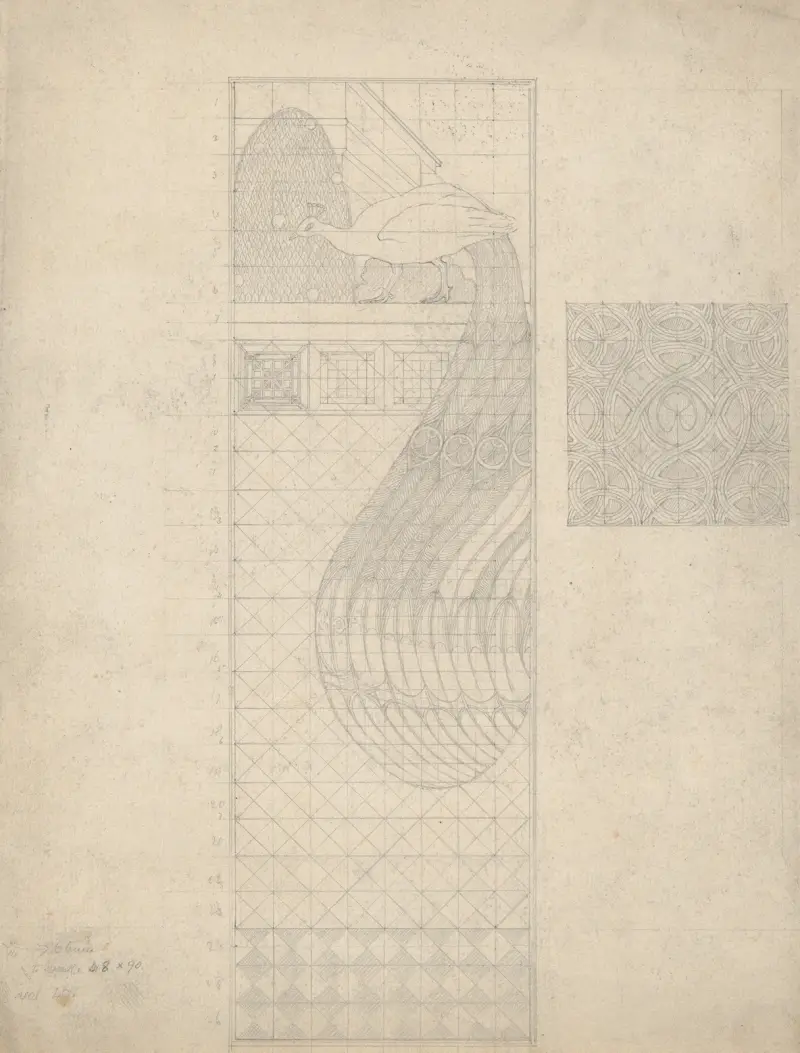 Design for Peacock Panel and a Tile av Herbert Crowley