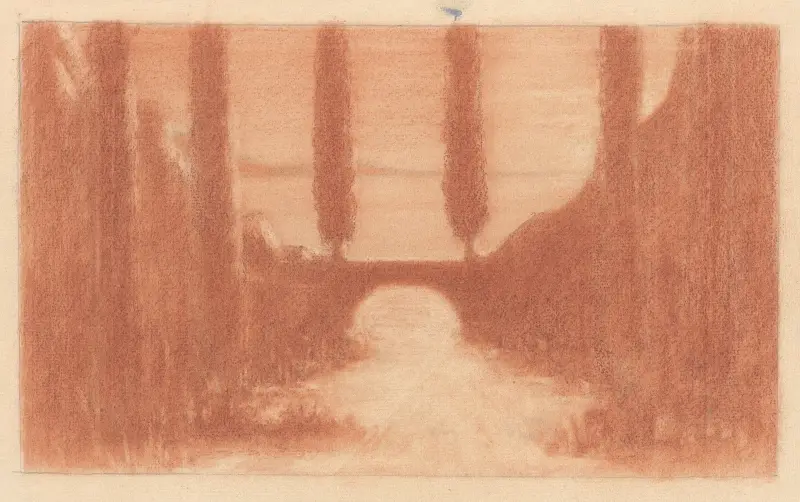 Landscape with Bridge and Cypress Trees av Herbert Crowley