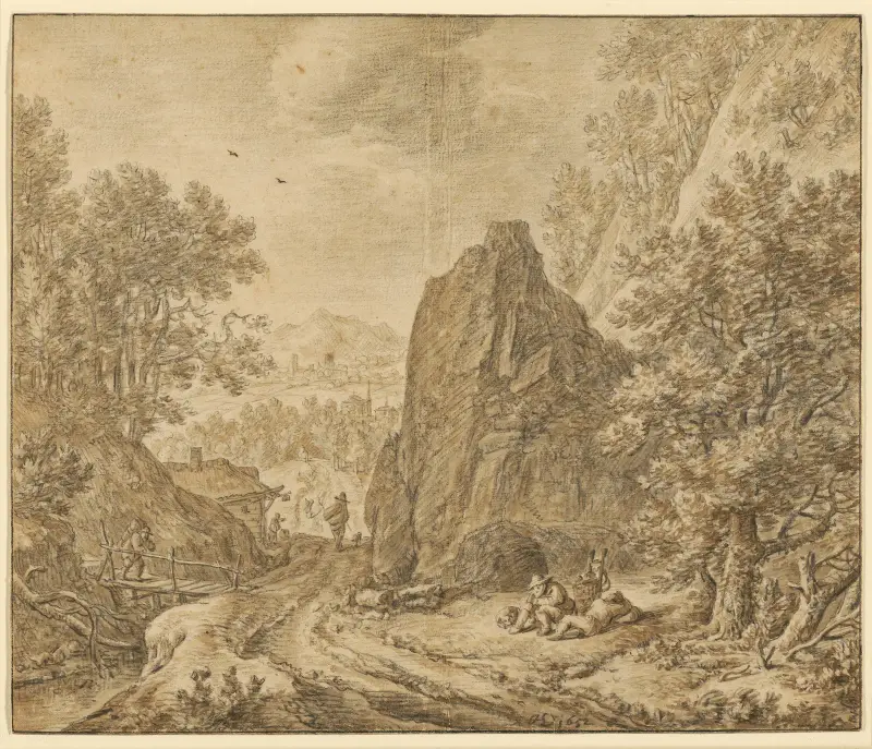 Mountain Landscape with Figures av Herman Saftleven