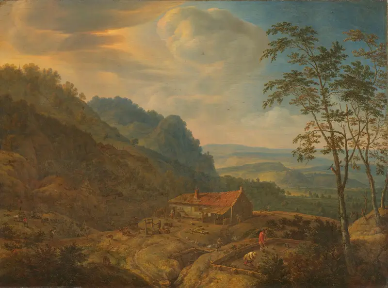Górski krajobraz z gospodarstwem, Herman Saftleven