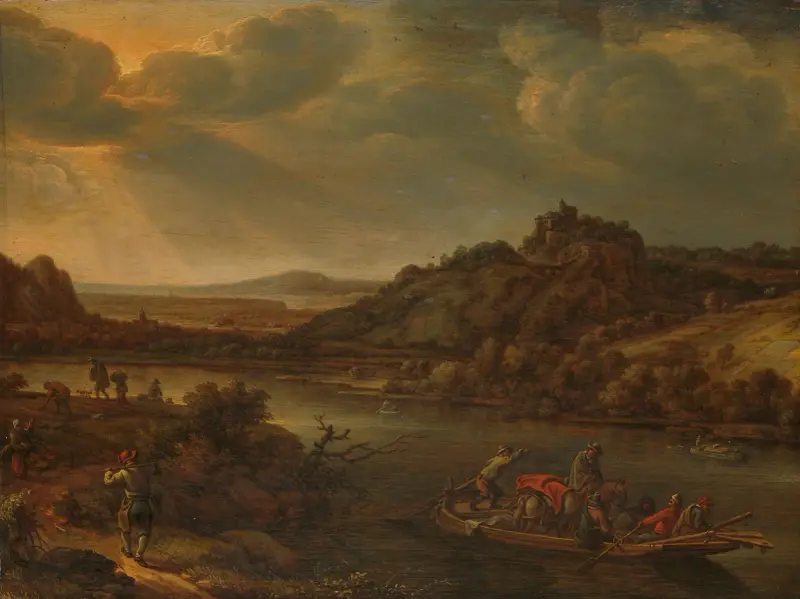 Flusslandschaft mit Fähre, 1655 – Nr. 2 von Herman Saftleven