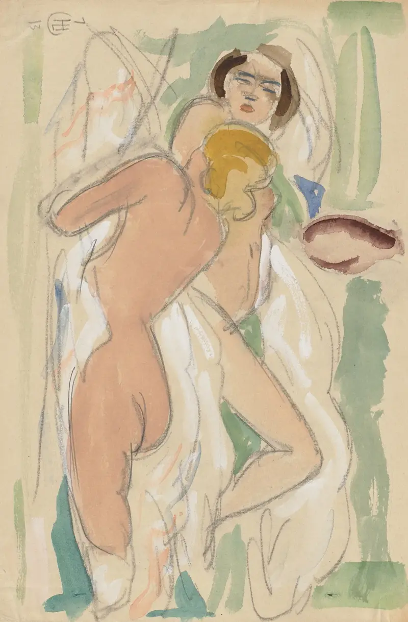 Two reclining female nudes av Hermann Lismann