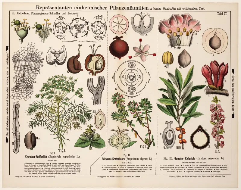 Euphorbia cyparissias, Empetrum nigrum, Daphne mezereum av Hermann Zippel