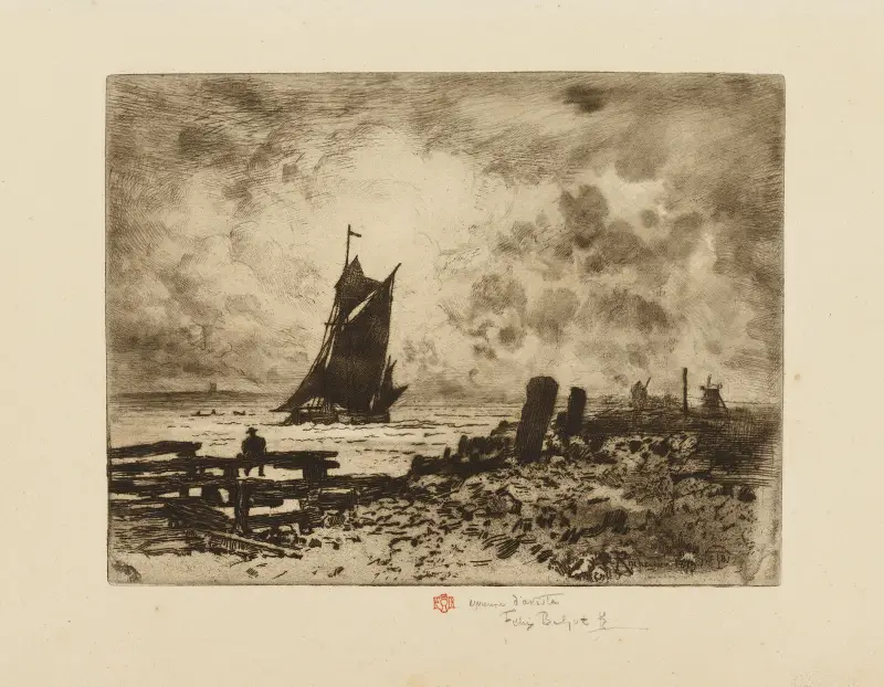 Liten havsvy, ett minne från Medway av Félix Hilaire Buhot