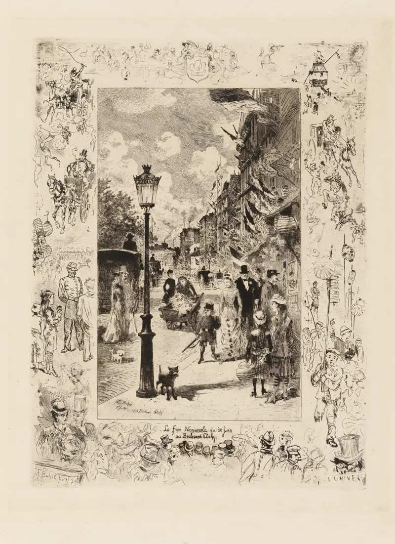 Nationaldagsfirande, Boulevard de Clichy av Félix Hilaire Buhot
