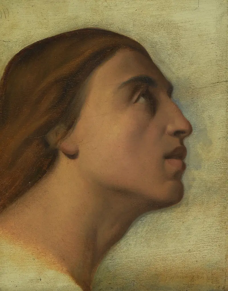 Studie av Johannes evangelistens huvud i profil av Jean-Hippolyte Flandrin