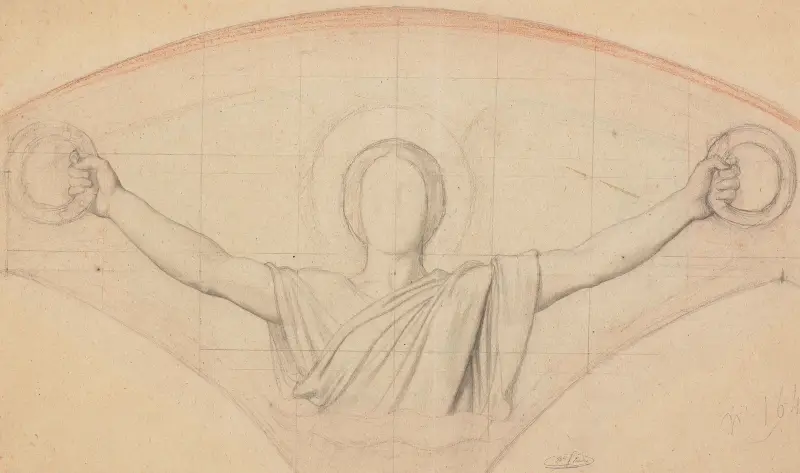 Studie für einen Engel, der Kränze hält von Jean-Hippolyte Flandrin