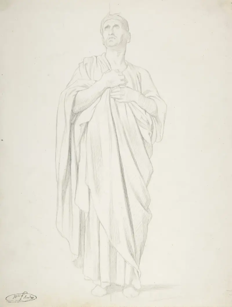 Studie av en apostel, för målningen av Kristi himmelsfärd i Saint-Germain-des-Prés, Paris (1839–1863) av Jean-Hippolyte Flandrin