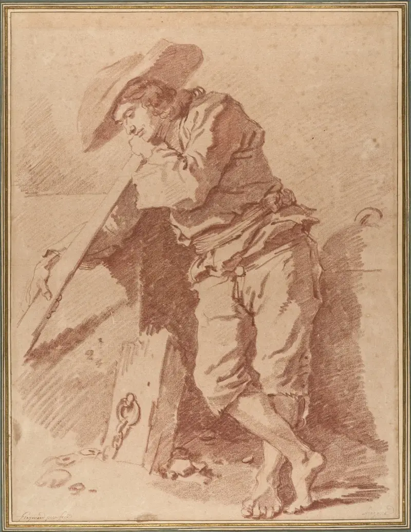 Ein Fischer, auf ein Ruder gestützt von Jean-Honoré Fragonard
