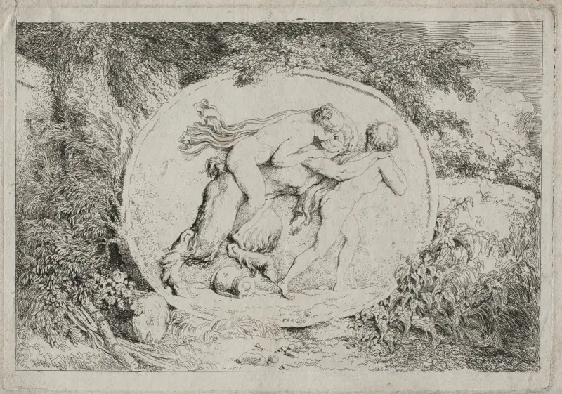 Backanaler; nymf ridande på en satyr av Jean-Honoré Fragonard
