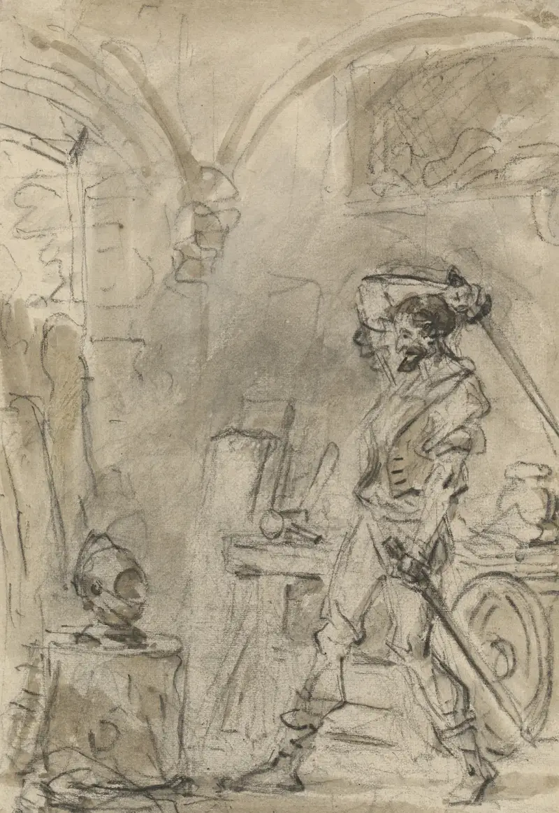 Don Quixote im Begriff, den Helm zu schlagen von Jean-Honoré Fragonard