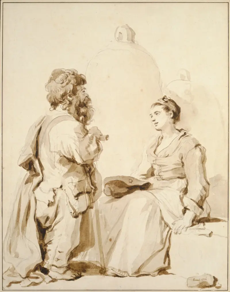 En dvärg och en ung kvinna i samtal av Jean-Honoré Fragonard