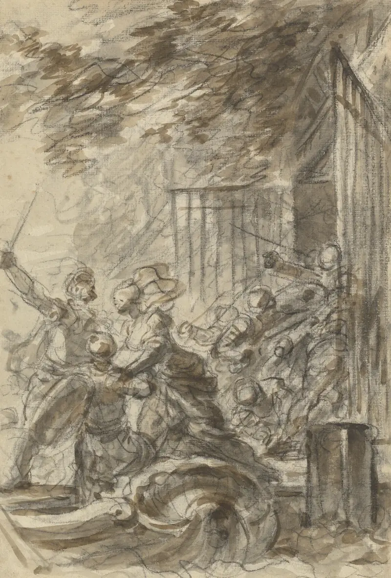 Isabella överger sitt hem för att följa Odorico och hans män av Jean-Honoré Fragonard