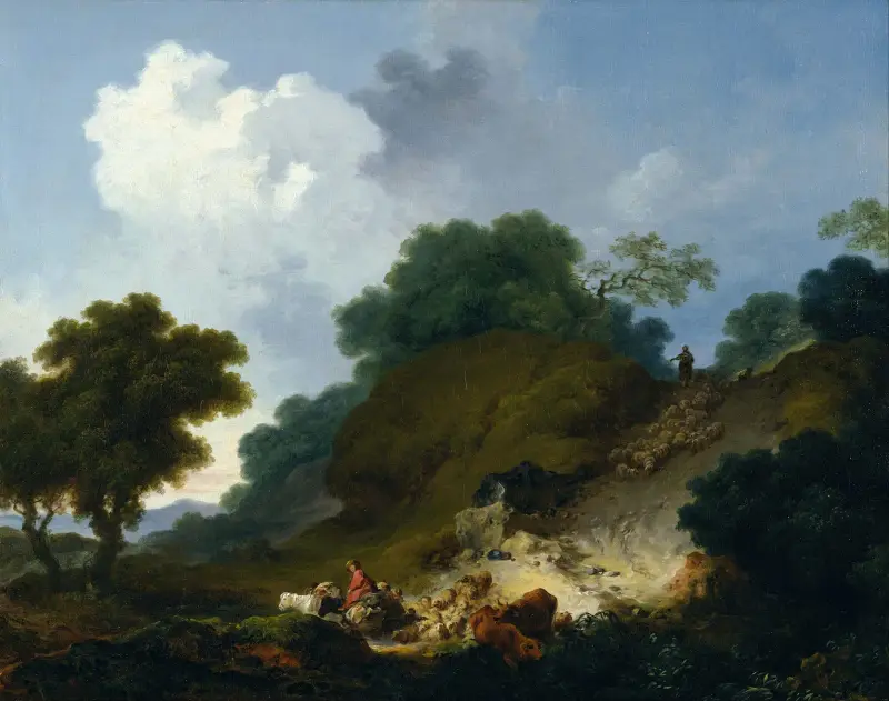 Landskap med herdar och fårflock av Jean-Honoré Fragonard