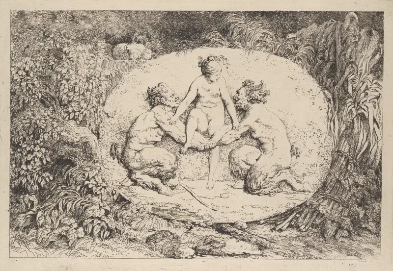 Nymphe, von zwei Satyrn gestützt von Jean-Honoré Fragonard